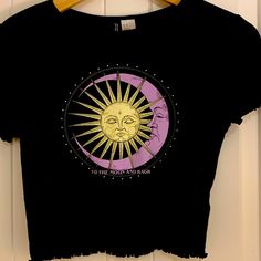 Super Cute Sun & Moon Graphic Baby Tee Size Small. Nwot. Smoke Free Home. Fitted Black Tops With Moon Print, Fitted Moon Print Crew Neck Top, Trendy Spring Tops With Moon Print, Fitted Moon Print Tops For Summer, Black Short Sleeve Top With Moon Print, Trendy H&m Tops With Graphic Print, Black Moon Print Crew Neck Top, Black Summer Top With Moon Print, Trendy Black Top With Moon Print