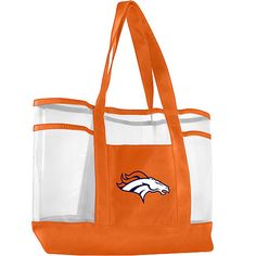 an orange and white nfl tote bag