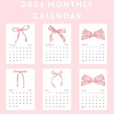 a calendar with pink bows on it