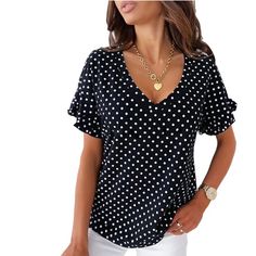 Nwot Lapa Women's Loose Casual Short Sleeve V-Neck Polka Dot Top T-Shirt Blouse Product Features *Material Type: Soft And Light Polyester Tops. *Neckline: Sexy V-Neck. *Sleeve Length: Ruffle Short Sleeve *Design: Casual Style And Loose Fitting. *Style: This Casual Blouse Is Perfect To Pair With Leggings Or Jeans! It’s A Nice Length And Hangs Flowy, Not Tight. Comfortable And Lightweight. *Season:Summer *Size:Small Color Black *Garment Care:Hand Wash,Machine Washable Trendy Short Sleeve Tops With Polka Dot Pattern, Trendy Polka Dot Short Sleeve Tops, Polka Dot V-neck Tops For Summer, Casual Polka Dot V-neck Blouse, Trendy Polka Dot V-neck Top, V-neck Polka Dot Blouse For Summer, Chic V-neck Polka Dot Blouse, V-neck Polka Dot Summer Blouse, Short Sleeve Design