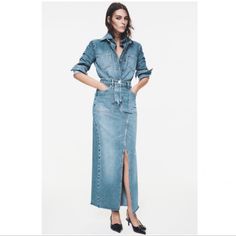 Beautiful Zara Dress In Denim Chic Long Sleeve Denim Dress At Affordable Price, Cheap Chic Zara Dresses, Chic Spring Denim Maxi Dress, Chic Zara Medium Wash Denim Dress, Chic Zara Denim Dress In Medium Wash, Chic Light Wash Zara Denim Dress, Zara Denim Midi Dress In Medium Wash, Zara Medium Wash Denim Midi Dress, Zara Embroidered Dress