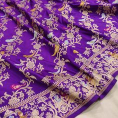 Pure katan silk Handwoven fully kadwa All over gold zari and multicolor resham meenakari aada and bird motifs on body and designer meenakari rath design border and designer pallu weave very much exclusive piece of Banarasi saree Purple Meenakari Art Silk Lehenga, Purple Meenakari Katan Silk Saree, Purple Meenakari Dola Silk Traditional Wear, Purple Dola Silk Traditional Wear With Meenakari, Purple Dola Silk Dupatta With Meenakari, Purple Meenakari Dupatta For Navratri, Purple Meenakari Traditional Wear For Eid, Purple Meenakari Art Silk Traditional Wear, Katan Silk Traditional Wear With Meenakari