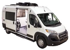 a white van with an open door and gas pump attached to the side, on a white background