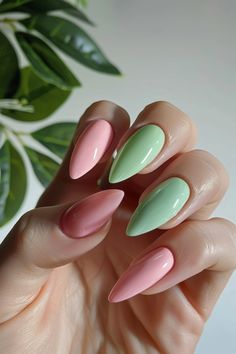 22  Gorgeous Sage Green & Pink Color Combos to Spice Up Your Nails Green And Pink Nails Ideas, Nail Green And Pink, Two Colour Nails Color Combos, Good Colour Combos, Green With Pink Nails, Two Tone Green Nails, Two Colour Nails, Pastel Pink And Green Nails, Pink And Green Nail Ideas