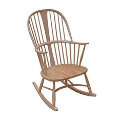 a wooden rocking chair on a white background