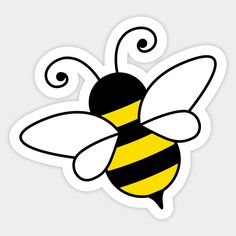 a black and yellow bee sticker on a white background