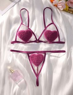 Lingerie Rosa, Girls Stuff, Pink Lingerie, Bra Types, Bra Panty, Heart Pattern, Bra And Panty Sets, Bras And Panties, Purple Fashion