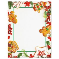 a christmas frame with ginger cookies and holly