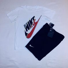 New Never Worn With Tags. Nike Set Include A While Short Sleeve Cotton Blend Tee With Red And Black Trim Check Logo And "Nike" Inscription And Classic Check Logo. Bottoms Are Black Polyester Blend Design With White Trim And Elastic Waistline And Nike Check Logo And Inscription Left Leg. Set Fits 6 Youth Boys. Any Questions, Please Contact Me. Thanks! Casual Cotton Sets With Logo Print, Sporty Graphic Print Playwear Set, Sporty Graphic Print Sets For Playwear, Sporty Playwear Set With Graphic Print, White Casual Sports Sets, White Sportswear Sets With Letter Print, White Letter Print Sportswear Set, White Sporty Crew Neck Sets, Nike Sets With Graphic Print And Crew Neck