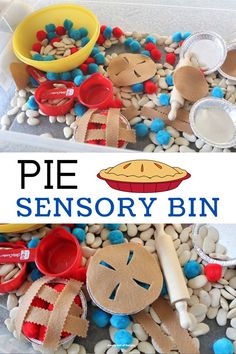 fall sensory play idea, pie sensory bin for thanksgiving Cooking Sensory Bin, Bakery Sensory Bin, Pumpkin Pie Sensory Bin, Baking Sensory Bin, Thanksgiving Sensory Bin Preschool, Thanksgiving Sensory Bin, Pie Sensory Bin, Thanksgiving Sensory, Sensory Bin Ideas