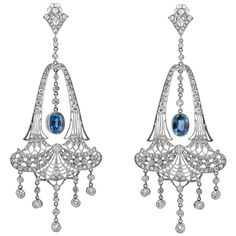 1stdibs Diamond, Blue Sapphire Platinum Chandelier Drop Diamonds Luxury Sapphire Dangle Jewelry, Luxury Intricate Design Drop Chandelier Earrings, Traditional Luxury Blue Chandelier Earrings, Luxury Blue Drop Chandelier Earrings, Luxury Sapphire Drop Diamond Earrings, Winter Court, Diamond Chandelier, Diamond Chandelier Earrings, Accessory Jewelry