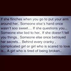 a poem written in black and white with the words, if she finishes when you go to put your arm around her someone else's hand once