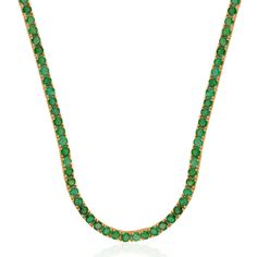 Zambian Emerald Gemstone Tennis Chain Necklace 18k Yellow Solid Gold 17.60 Ct. | eBay Gold Tennis Necklace With Gemstones As Gift, Classic Gemstone Tennis Necklace - Gift, Luxury Gemstone Tennis Necklace As Gift, Luxury Gemstone Tennis Necklace Gift, Classic Single Strand Emerald Necklace Gift, Luxury Tennis Necklace With Box Chain For Gift, Tennis Chain Necklace, Wedding Necklaces, Branch Ring