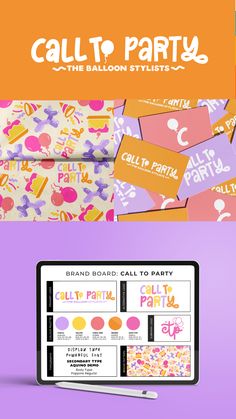 Call to Party - Brand Board Brand Identity, Fun Ballon Party Event Planner Logo and Branding Stylist Branding, Kids Branding Design, Design Balloon, Bubble Letter Fonts, Font Bubble, Planner Logo, Instagram Font