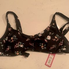 Target Size L Floral Bikini Top Gold Clasp Detail Black And Floral Print Nwt Make An Offer Bundle And Save Black Swimwear With Bra-friendly Support For Spring, Black Underwire Swimwear For Spring, Plaid Bikinis, Purple Swimsuit, Orange Swimsuit, Summer Wear, Bathing Suits, Floral Print, Target