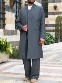 Turkish Suit Jubba Sufi Aesthetic, Muslim Clothes, Modern Skirt, Muslim Style, Muslim Men, Long Coats, Men Wear, Loose Trousers, Islamic Clothing