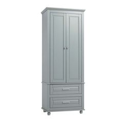 an armoire with two drawers on the bottom and one drawer in the middle, against a white background