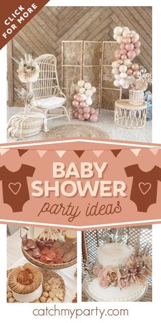 a baby shower party with pink and brown decorations