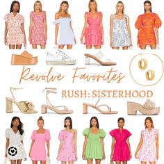 a bunch of women in dresses and shoes with the words remove favorites rush - sisterhood