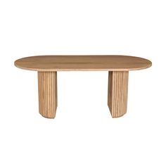 an oval wooden table on a white background