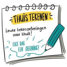 a notepad with an image of a pencil on it and the words'thus tekenen'written in german