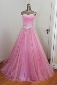 Pink Beaded Cute Party Dress, Sweet Pink Tulle Long Formal Dress 2019 on Luulla