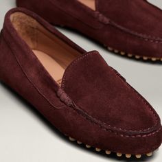 The Felize - Suede Driver With Amber Pegs - M.Gemi Classic Moccasins With Suede Lining For Fall, Classic Fall Moccasins With Suede Lining, Suede Driving Loafers With Rubber Sole, Elegant Brown Driving Moccasins, Elegant Brown Driving Loafers, Suede Slip-on Driving Moccasins, Suede Moccasins With Rubber Sole For Driving, Suede Slip-on Moccasins For Driving, Driving Moccasins With Leather Sole And Suede Material