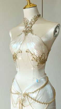 Ethereal Costume Ideas, Siren Inspired Dress, Gold Mermaid Aesthetic, White Ethereal Outfit, Water Nymph Outfit, Siren Inspired Outfits, Seraphim Costume, Water Inspired Outfits, Seraphim Outfit