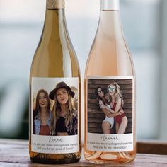 two bottles of wine sitting next to each other