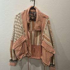 Relaxed Fit, Distressed Fp Jacket. Worn A Few Times. Perfect Condition. Pockets, Zip Up, Button Up, And Drawstrings To Make It Fit How You Like. Reworked Sweater, Sugar Rose, Free People Boho, Boho Jacket, Jacket With Pockets, Free People Jacket, Upcycled Fashion, Play Dress, Cool Jackets