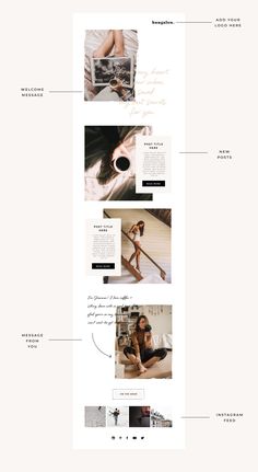 an image of a website page with images and text on the bottom right corner, below it is a photo of a woman doing yoga