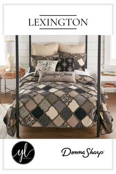 an advertisement for a bedding store featuring a quilted comforter and pillows