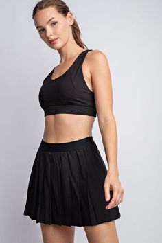 Activewear...but make it fashion! Tennis skirts are so popular, and this one is sure to be your favorite with its super soft fabric and classic pleat detail. 2 in one skirt with attached shorts Pockets in shorts, perfect for sports! Waist coin/key pocket 84% Poly Microfiber 16% Spandex Imported Tennis Skirt Black, Tennis Skirts, Tennis Skort, Athletic Apparel, Game On, Tennis Skirt, Sweater Blouse, Pickleball, Bottoms Pants