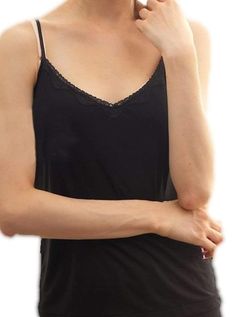 Tank Top US XS Petite (Euro M) / Black Lace V-Neck Knit Silk Women's Camisole lunya morgan lane Seamless Cami Top For Relaxation, Camisole Top For Relaxation, Relaxation Camisole Top, Solid Color Camisole Tops For Relaxation, Stretch Solid Camisole For Relaxation, Solid Color Camisole For Relaxation, Stretch Solid Color Camisole For Relaxation, Solid Color Cami Tank Top For Loungewear, Black Sleep Top With Built-in Bra