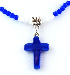 Blue Cats Eye Cross Pendant with Blue and White Cats Eye Necklace, Glass Cross Pendant Necklace Spiritual Blue Cross Pendant Necklace, Blue Cross Spiritual Necklace, Adjustable Blue Cross Necklace, Blue Adjustable Cross Necklace, Cat Eye Necklace, Glass Cross, Sedona Az, Eye Glass, Blue Cross