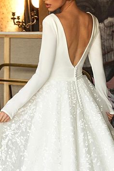 White Tulle A Line Wedding Dress Sexy Deep V Neck Long Sleeves Stunning Back - A Thrifty Bride Shop Bridal Gowns Satin, Tulle A Line Wedding Dress, Lace Wedding Dresses Long Sleeve, Wedding Dresses Long Sleeve, Boho Bridal Gowns, A Line Wedding Dress, Deep V Neck, Deep V, White Wedding