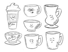 coffee cups with faces drawn on them