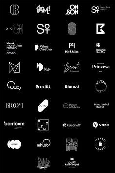 the logos for different brands are shown in black and white