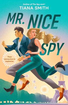 the cover to mr nice spy by tiana smith, with an illustration of a man and woman running