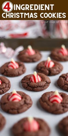 chocolate cookies with candy canes on top and the words, nutella christmas cookies