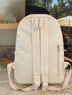 BirdinBag - Adjustable Strap Preppy White Classic Backpack with Letter Patch Word Wrap, Classic Backpack, Style Minimalist, Nylon Bag, Preppy Style, Appliques, 4 Inch, Adjustable Straps, Bag Lady