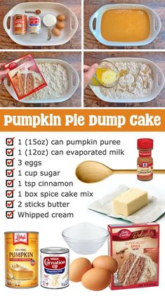 pumpkin pie dump cake recipe with instructions on how to make it in the microwave or oven