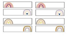 four rainbows with hearts on them are shown in this printable worksheet