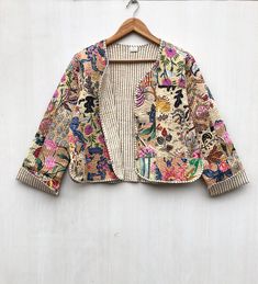 Indian Handmade patch work Jackets, Coats, Boho ,Quilted, For Women`s Made In India Size - All Size WE INCREASE SIZE MEASURE AND UPDATED Small Size - Chest -38 inch Length- 20.5 inch Sleeves -23 inch Medium Size - Chest-40 inch Length- 20.5 inch Sleeves -23 inch Large Size - Chest- 42 Inch Length- 21 inch Shoulder -15.5 inch Sleeves -23 inch XL Size - Chest -44 inch Length - 21 Inch Shoulder-16 inch Sleeves - 23 inch XXL size Chest- 46- inches Length -22 inches Shoulder-17 inch Sleeves - 23 inch    Fabric Quality - 60*60  cotton Note: As we list the item mentioned that it's come in lot so we will give you all piece in Assorted Colors and designs, it not necessary that all display pieces will come excatly same but each and every piece has its own beauty and will come similarly. The fabrics Patchwork Quilt Jacket, Boho Quilt, Handmade Patch, Fall Winter Jacket, Womens Quilted Jacket, Boho Jacket, Mode Boho, Quilt Jacket, Jacket For Women