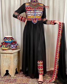 Afghan tradational dress for wedding ,eid, and party Traditional Drape Dress With Embroidered Border For Eid, Eid Dresses With Embroidered Border And Traditional Drape, Traditional Pattern Kaftan For Wedding And Navratri, Wedding Kaftan With Traditional Patterns For Navratri, Festive Black Kaftan With Traditional Patterns, Traditional Wedding Kaftan For Navratri, Traditional Black Kaftan For Ceremonies, Multicolor Embroidered Dress For Eid Party, Traditional Festive Kaftan With Dabka