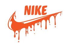 the nike logo is dripping orange and white with red drips on it's side