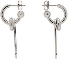 Pair of handcrafted drop earrings in silver-tone brass. · Charms at drop · Post-stud fastening · H1.5 x W0.5 Supplier color: Palladium Baddie Piercings, Clubbing Jewelry, Justine Clenquet, December 2024, Brass Charms, Silver Hoops, Silver Hoop Earrings, Sterling Silver Earrings, Dream Closet