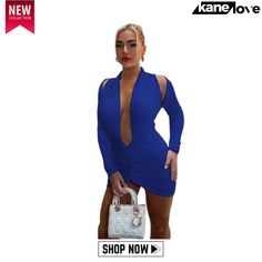 Solid Color Long Sleeve V-neck Halter Pleated Dress Spring Bodycon V-neck Dress With Long Sleeves, Spring Bodycon V-neck Long Sleeve Dress, Spring Long Sleeve Bodycon V-neck Dress, Spring Long Sleeve V-neck Bodycon Dress, Casual V-neck Bodycon Dress For Party, Bodycon Mini V-neck Dress For Spring, Spring V-neck Bodycon Dress For Date Night, Spring Evening Bodycon V-neck Dress, Casual V-neck Mini Dress For Evening