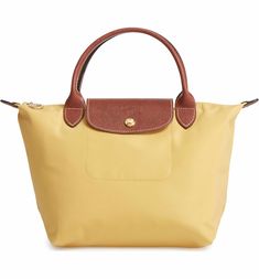 Main Image - Longchamp 'Mini Le Pliage' Handbag Nylon Satchel With Leather Handles, Coated Canvas Shopping Bag With Rolled Handles, Brown Nylon Shopping Bag, Nylon Tote Bag With Detachable Handle, Yellow Coated Canvas Shoulder Bag For Travel, Yellow Coated Canvas Bag For Travel, Yellow Coated Canvas Bags For Travel, Travel Satchel Bags With Rolled Handles, Travel Bags With Nylon Handles