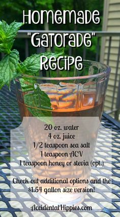 the recipe for homemade gatorade tea is shown on a table with mint leaves